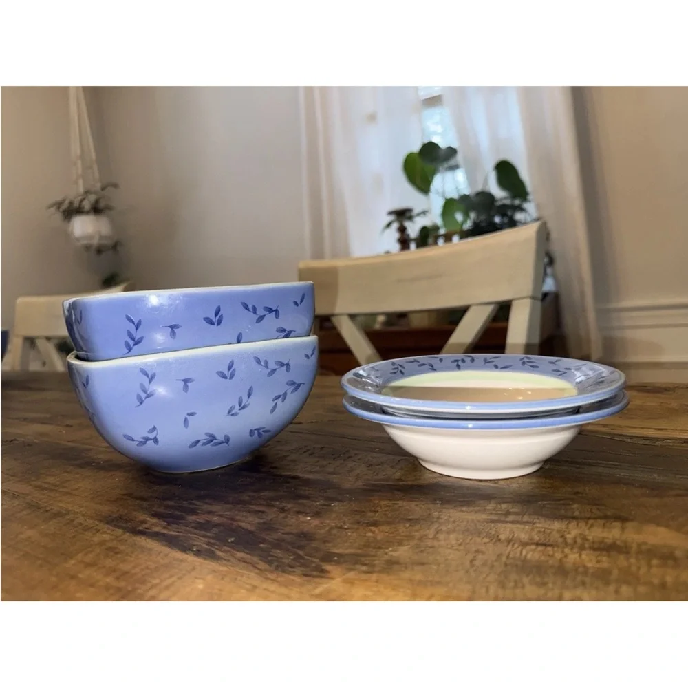 Vintage Pfaltzgraff Summer Breeze Square Bowls And Matching Salad Plate Set Of 4